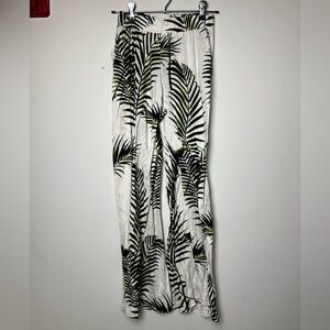 H&M Black and Green Leaf Print Wide-Leg Pants